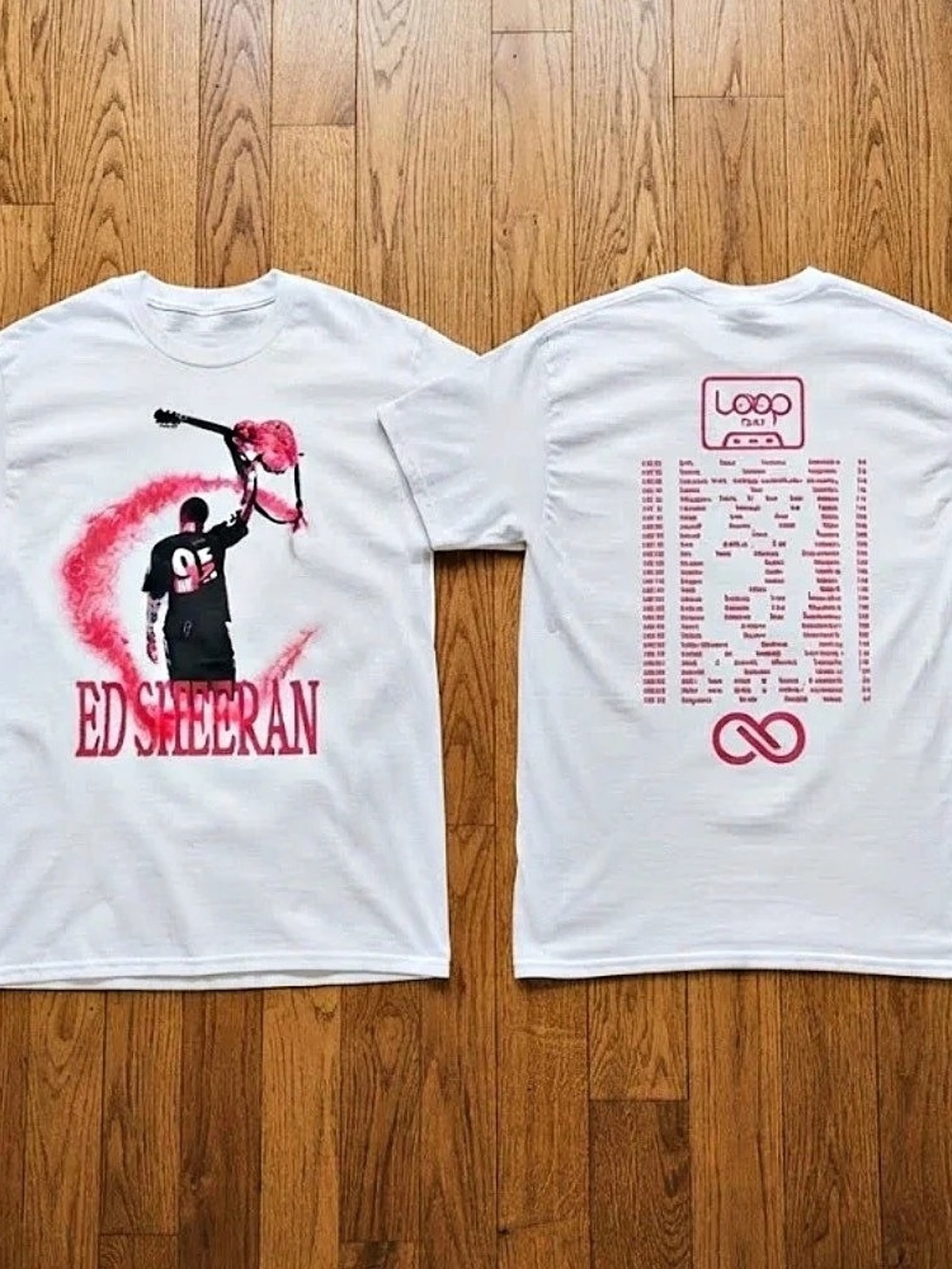 Ed Sheeran Loop Tour Concert Tour Pink Graphic Vintage White T-Shirt